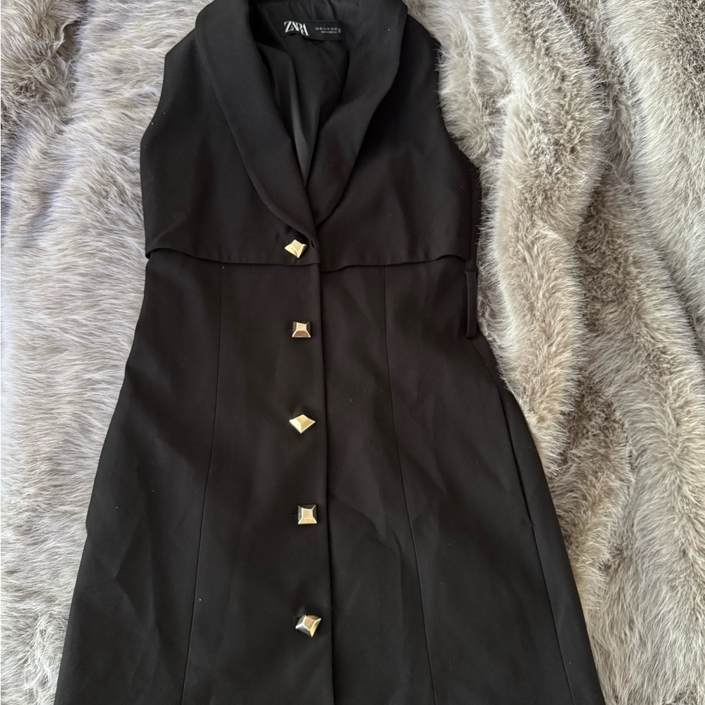 Zara Black Mini Dress with Gold Buttons